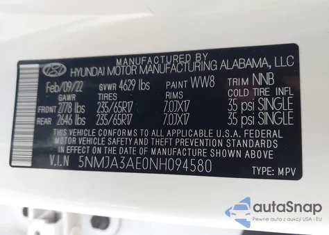 2022 Hyundai Tucson Se z USA, uszkodzony, nr VIN 5NMJA3AE0NH094580